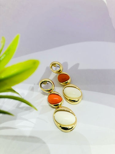 Orange Pearl Golden Earrings